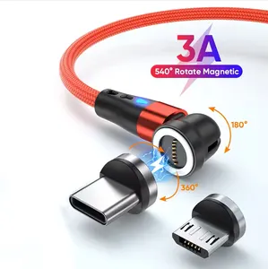 批发540旋转3合1微型usb c充电器电缆c型快速磁性充电电缆充电器磁性电缆