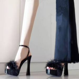 Sandalias de Tacón Grueso con Decoración Peluda para Mujer, Moda 2026, Tacones Súper Altos de Lujo con Plataforma, Tacones Altos Cómodos y Antideslizantes - Product Image 2