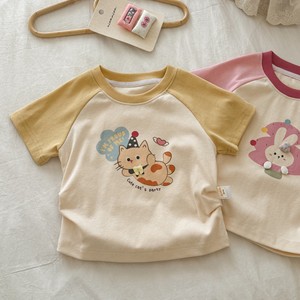 TongXingYuan Girls' Short Sleeve T-Shirt Cartoon Print Cotton Summer Top For Children Pink And Yellow Sleeves - Product Image 2