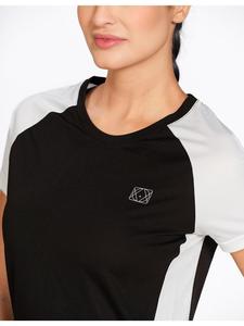 Munns & Mars <b>Women's</b> Black <b>White</b> Color Block Sports Tee Polyester Regular Athletic Fit <b>T</b>-<b>Shirt</b> Curved Hem Active Wear Top - Product Image 6