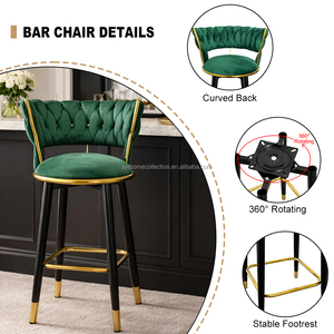 Chaise <span class=keywords><strong>de</strong></span> <span class=keywords><strong>bar</strong></span> d'extérieur durable en velours, style <span class=keywords><strong>tabouret</strong></span>, pour terrasse couverte, café, <span class=keywords><strong>bar</strong></span>, avec repose-pieds doré et pieds en métal noir - Product Image 5