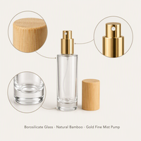 Botol Parfum Kaca Isi Ulang dengan Tutup Sekrup, Pompa Semprot Kabut Halus, dan Tutup Bambu Ramah Lingkungan, Logo Kustom Tersedia