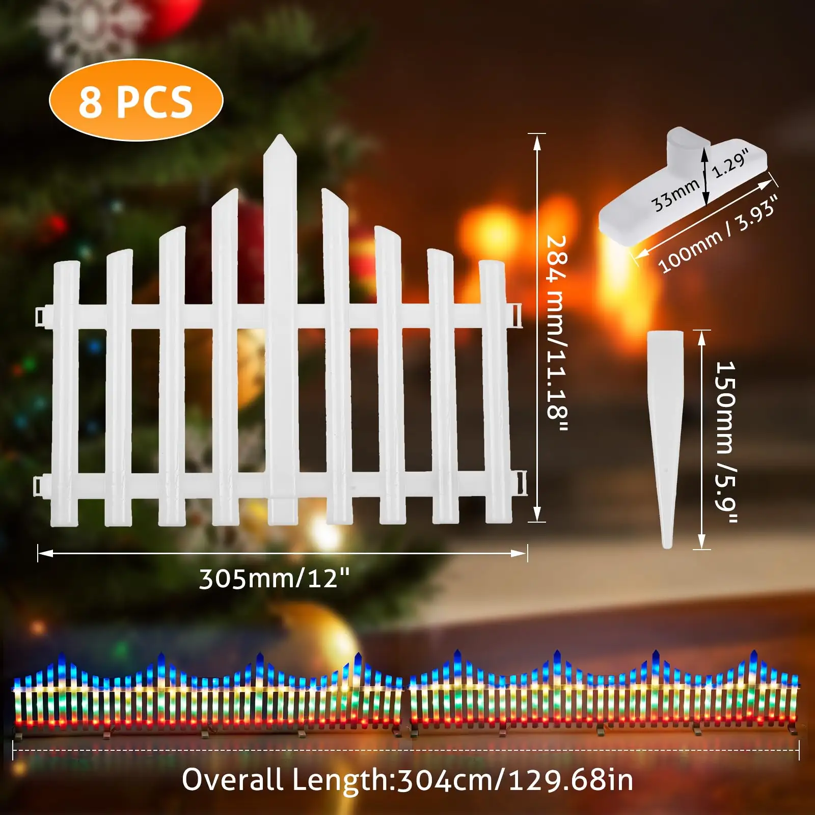 8 set jenis gelombang menyala pagar pohon Natal dengan 288 LED pagar taman Natal Taman pickup lampu pagar
