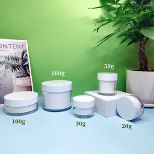 20G-200G Acryl Ps Dubbele Muur Container Jar Eye/Gezicht Zalfpotje Cosmetische Huidverzorging Witte Pot