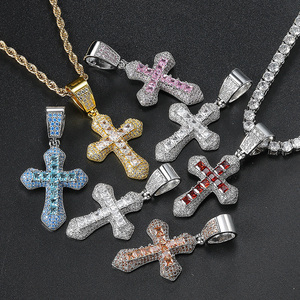 Collar con Colgante <span class=keywords><strong>de</strong></span> Cruz Colorido con Incrustaciones <span class=keywords><strong>de</strong></span> Circonitas Cúbicas 5A, Chapado en Oro, Cadena <span class=keywords><strong>de</strong></span> Cuerda, Joyería Hip Hop, <span class=keywords><strong>Regalo</strong></span> para Hombres y Mujeres - Product Image 1