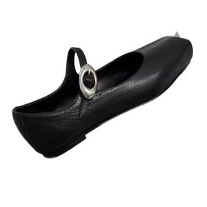 Zapatos formales de mujer de diseño de escala pequeña, con un solo botón, punta en pico, corte bajo y suela plana, hechos de material de gamuza. - Product Image 4