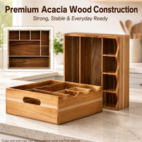 Support de rangement pour ustensiles de cuisine en bois d'acacia à prix abordable, distributeur de 6 compartiments pour assiettes en carton