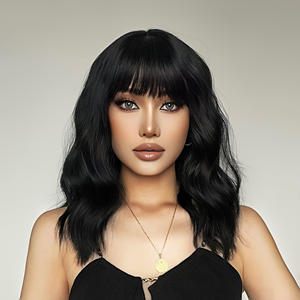 Ainizi Prêt à expédier Nouveauté Juillet <span class=keywords><strong>2022</strong></span> Perruque synthétique résistante à la chaleur de 16 pouces, coupe courte bob ondulée avec frange pour femmes - Product Image 4