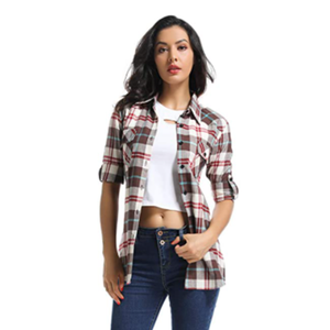 Nouvelle mode femmes Blouses manches longues col rabattu chemises à <span class=keywords><strong>carreaux</strong></span> - Product Image 2
