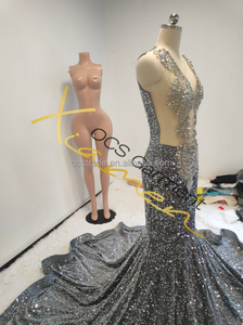 Marvellous MF Vestido de Fiesta Largo para Mujer, Talla Grande, con Cristales, Cintura Natural, Cola Larga, Elegante, con Pedrería, para Eventos Nocturnos - Product Image 5