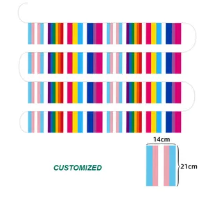 カスタマイズされたギフト国のプルフラッグパーティー装飾アイテム14 * 21cm印刷ロゴレインボーフラッグ