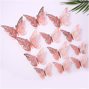 Pegatinas de Pared 3D para Decoración de Fiesta de Cumpleaños, Pegatinas Extraíbles de Mariposa Rosa, 12 Unidades - Product Image 3