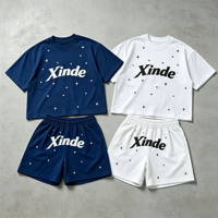 Ensembles de shorts 2 pièces et ensembles de t-shirts pour hommes, personnalisés OEM&ODM, avec impression en relief, délavé à l'acide vintage, streetwear, impression sérigraphique et strass