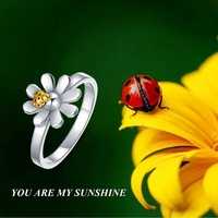 925 argent Sterling marguerite fleur coccinelle abeille pouce bague à la mode bijoux de mode pour les fêtes anniversaires plaqué rhodium