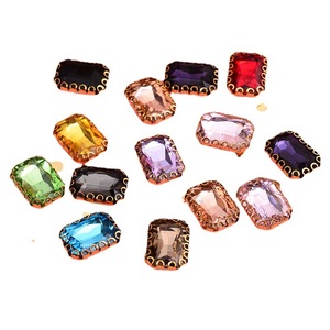 Strass en verre rectangulaires à 16 facettes avec bord doré pour la couture manuelle de vêtements DIY - Product Image 5