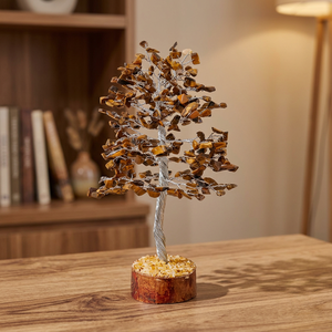 Arbre en pierre œil de tigre, 1000 copeaux, fait main, enroulé de fil, cristal Feng Shui, guérison des 7 chakras, décoration intérieure, cadeau - Product Image 3
