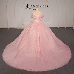 Vestido de Quinceañera Rosa de Lujo Xybb09-Pz, Vestido de Gala con Cuentas y Lentejuelas, Hombros Descubiertos, Lazo Grande, Cola Larga, Estilo Princesa, Jancember - Product Image 5