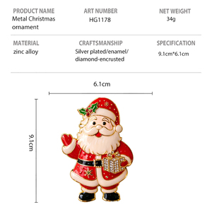 Adorno Navideño <span class=keywords><strong>de</strong></span> Aleación <span class=keywords><strong>de</strong></span> Zinc <span class=keywords><strong>de</strong></span> Papá Noel con Manopla Roja, Caja <span class=keywords><strong>de</strong></span> Regalo <span class=keywords><strong>de</strong></span> Cristal, Estrellas Doradas, Botas Negras Esmaltadas y Colgante <span class=keywords><strong>de</strong></span> Lazo Rojo - Product Image 2
