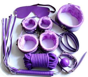 SM 제품 7 피스 BDSM 세트 게이 본디지 기어 및 케겔 운동을위한 강철 바인딩 채찍이있는 섹시한 노예 목 꽉 가슴 칼라 - Product Image 2