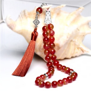 <span class=keywords><strong>Rosario</strong></span> Musulmano di Alta Qualità <span class=keywords><strong>in</strong></span> Pietra Rossa Naturale, Masbaha Islamica, Tespih, Subha, Tasbih per Preghiera - Product Image 4