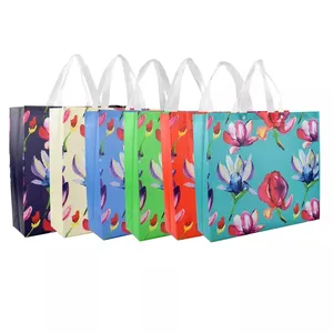 Wholesale printed beautiful flower PP non woven fabric shopping bags with logos