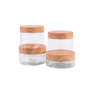 Ventes en gros de pots en plastique transparent MT W-PJ-003 avec couvercles en bambou, différentes tailles (1 oz-16 oz), pour cosmétiques et animaux de compagnie - Product Image 1
