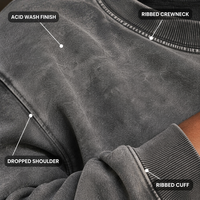 Sweat-shirt à col rond pour homme, coupe ample, en molleton lourd 360 GSM, gris délavé à l'acide, style vintage, épaules tombantes, pour le streetwear