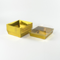 Boîtes à dessert carrées brillantes personnalisées avec couvercle transparent, base en feuille d'or et d'argent, boîte d'emballage pour pâtisseries, biscuits, friandises