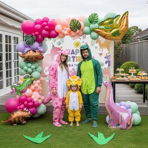 Decoraciones de Globos para Fiesta Temática de Dinosaurios con Globo de Aluminio de Dinosaurio, Adhesivo de Huella de Dinosaurio, Banner ROAR y Fondo para Cumpleaños de Niñas - Product Image 2