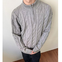 Pull d'hiver pour homme à demi-zip, coupe ample, toucher premium, design rétro en maille torsadée, tricoté en laine épaisse, polyvalent