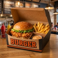 Boîte à emporter personnalisée avec logo, recyclable, jetable, pour fast-food, hamburgers, poulet frit, frites
