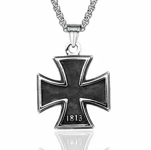 Factory Wholesale OEM Customize Mens Stainless Steel 1813 1939 WW2 German Iron Cross Pendant Necklace Chain Accessories