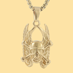 Colgante con forma de ala de calavera, colgante temático de acero inoxidable de Color dorado para hombres y mujeres, joyería de moda 122028 - Product Image 1