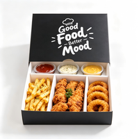 Boîte d'emballage alimentaire personnalisée avec séparateurs et coupelles à sauce, boîte à emporter écologique pour poulet frit, frites, salade