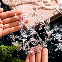 Ornements suspendus en acrylique transparent avec paillettes brillantes, cerf, flocon de neige, nœud, ange, pendentif décoratif pour les fêtes, les fenêtres, les arbres et les décorations de fête