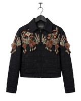 DIZNEW Veste Homme Broderie Botanique 3D Noire Tissu Lourd Motif Floral Intégral au Dos Streetwear Édition de Collection Personnalisée OEM