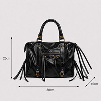 Tas Mini Gaya Biker Retro dengan Ritsleting dan Hiasan Rumbai, Tas Selempang & Crossbody Fashion Jalanan untuk Wanita