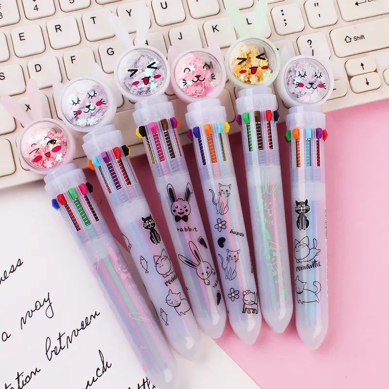Bolígrafos bonitos de dinosaurio para niños, bolígrafos de flamenco Multicolor, 10 colores en 1, regalo, escuela, suministros de oficina, papelería