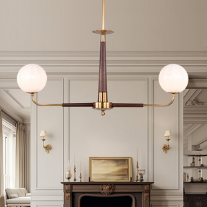 Lámpara Colgante de Estilo Retro Americano con Pantalla de Vidrio Blanco Leche y Metal Dorado de Nogal para Sala de Estar, Hotel, Restaurante, Mesa de Comedor, Fábrica OEM - Product Image 1