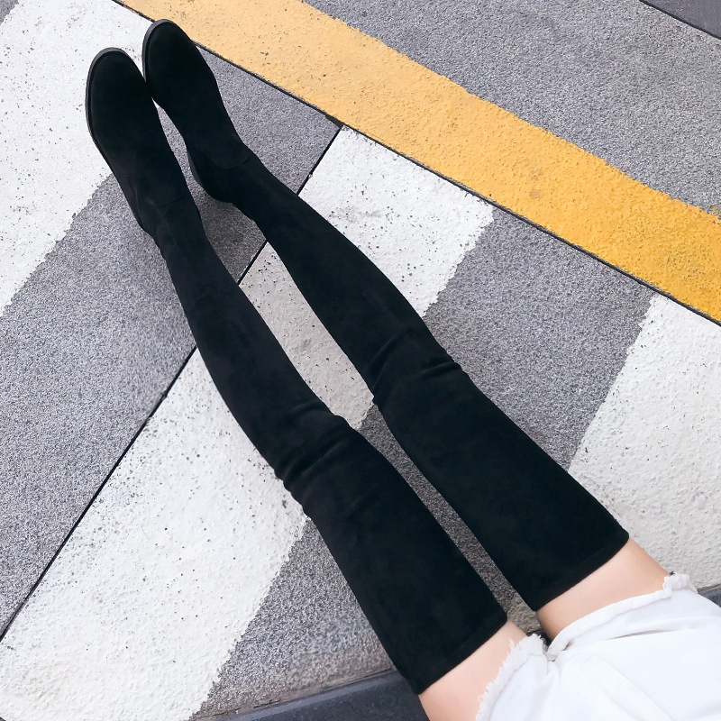 2021 lady lace up wedge sock trouser lengththe boots platform chunky flat women thigh high heel over the knee boot for ladies