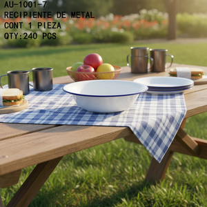 CASAMX WL AU-1001-7 Piatto in Plastica - Diametro 18 cm - Bianco Lucido con Bordo Blu - Product Image 3