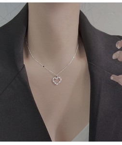 Colar <span class=keywords><strong>com</strong></span> amor zircone flash diamond loved collana a forma di cuore collana in argento con catena a clavicola da donna - Product Image 5