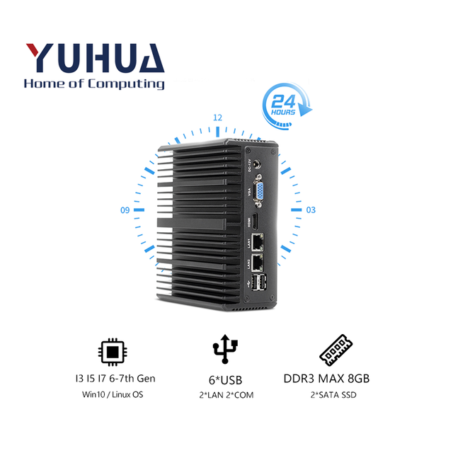 Embedded Computer IPC Core I3/i5/i7 6-7th Gen CPU DDR3 Win10/Linux OS HD VGA 2 LANs 2 COMs Fanless Industrial Mini PC WiFi