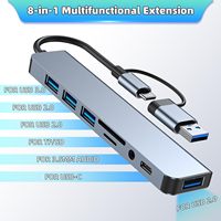 Hub USB 8 en 1 con Doble Conexión, Divisor USB 3.0 con PD, Lector de Tarjetas, Audio para MacBook/Windows