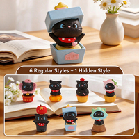 Boneka Resin Kucing Hitam Berputar yang Lucu, Kotak Misteri Dekorasi Rumah Mini Kartun, Aksesoris Meja, Hadiah Mainan
