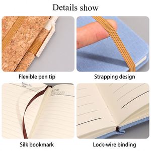 Customizable logo A5 Cork PU Wheat Straw Spliced Notebook Elastic Band Horizontal Line Journal Enterprise <b>Custom</b> A5 Notebook - Product Image 3