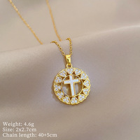 Collier en acier inoxydable doré avec pendentif anneau croix, design simple et tendance, motif géométrique unisexe, zircon, pendentif de célébrité d'Internet