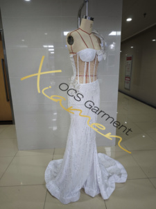 Ocstrade Vestito <span class=keywords><strong>da</strong></span> Sposa Bianco Trasparente con Corsetto, Monospalla, Floreale 3D, Strass e Strascico Lungo, Abito <span class=keywords><strong>da</strong></span> Sera Formale - Product Image 4