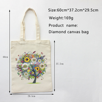 Mode Nieuwe Stijl Diamant Schilderij Canvas Tas Kleurrijke Bloem En Fruit Boom Patroon Polyester-Katoenen Stof Dagelijkse Boodschappentas