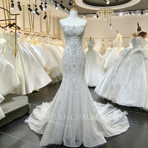 Xs282 Ivory Sweetheart Long Sleeve Beaded Appliques Modern Ball Gown <b>Wedding</b> Dress Sparkly Chapel Train Bridal for - Product Image 2